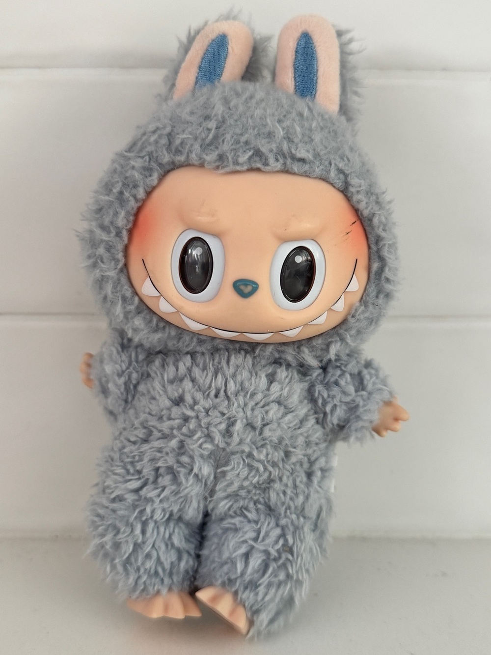 POP MART The Monsters Labubu Gray Furry Bunny Plush Keychain Bag Charm